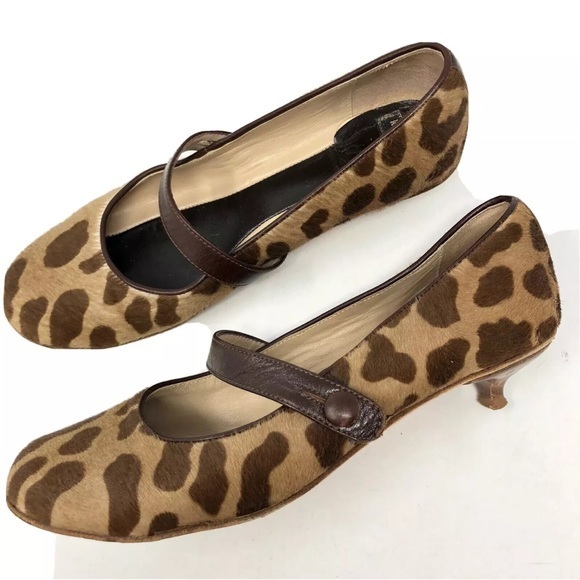 Kate Spade Animal Leopard Print Calf Hair Fur Mary Jane Heels Kitten Heels Tan 8 - Picture 1 of 14